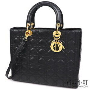 Christian Dior Lady Classic Bag Cannage Stitch Black Lambskin Tote Quilted